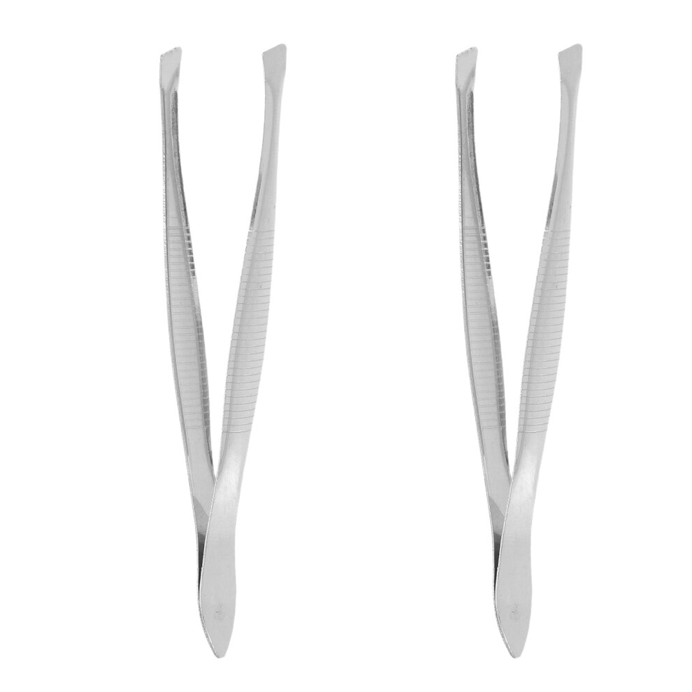 Set of 2 Mini Tweezers with Beveled Tips for Precise Ingrown Hair Removal and Makeup Application