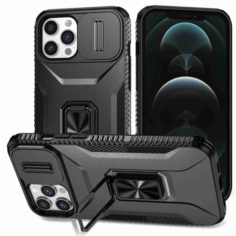 Slim Shockproof Hybrid Case For Iphone 12 Pro MaxâMilitary-Grade, Slide Camera Cover & Rotating Ring Kickstand, Black 9485826651987