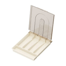 Countertop Utensil Holder With Lid, Plastic Silverware Tray For Drawer, 5 Compartments Flatware Organizer(One Size,Beige)
