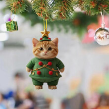 Orange Cat Ornament for Christmas Tree - Cat Xmas Ornaments, 2D Graceful Acrylic Cat Gift, Christmas Cat Tree Decor, Home Party Decoration