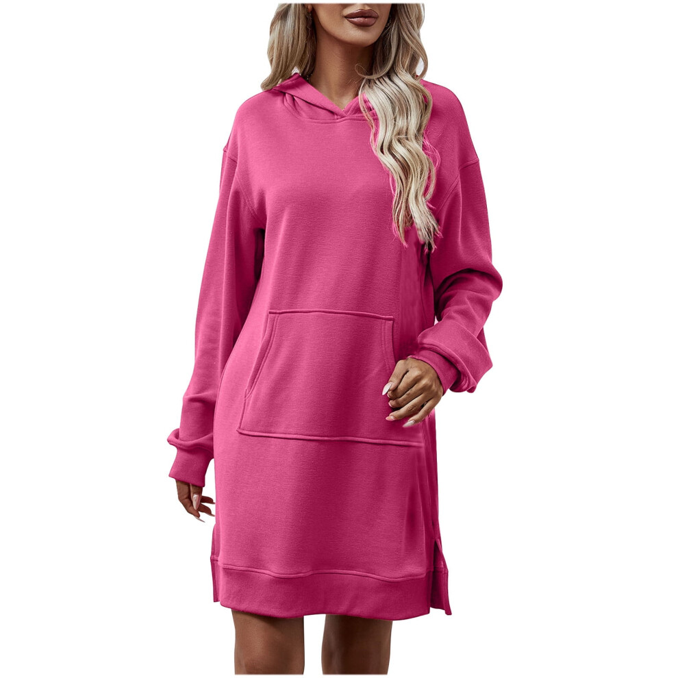 Plus Size Hoodie Dress Hooded Sweatshirt Dress Long Sleeve Women's Fall/Winter New Hooded Long Sleeve Pocket Split Long Sweater Dress 9485826653516