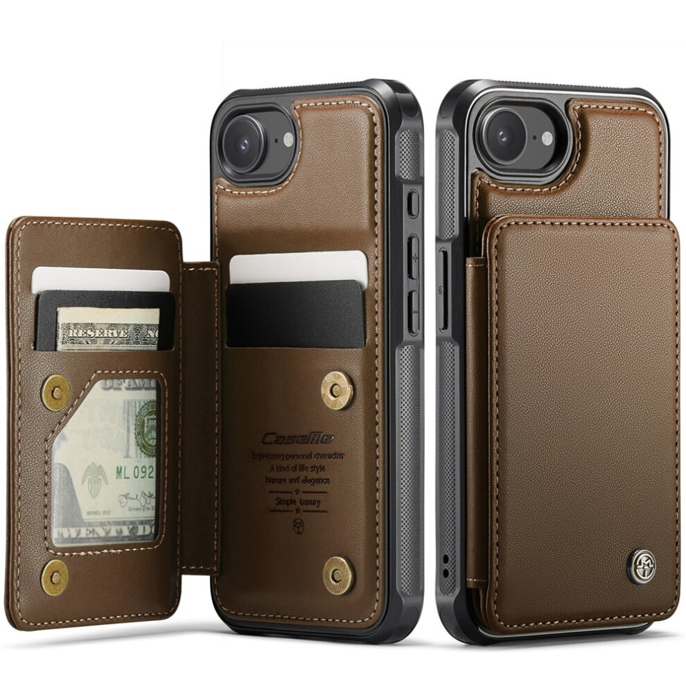 Caseme Leather Wallet Case For Compatible With Iphone 16E Â Rfid Blocking, Magnetic Clasp, Kickstand, Shockproof, Brown 9485826653646