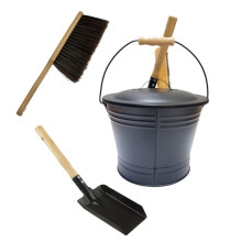 Bucket with Shovel & Brush, Portable Metal Container for Stove Indoor Outdoor Maintenance