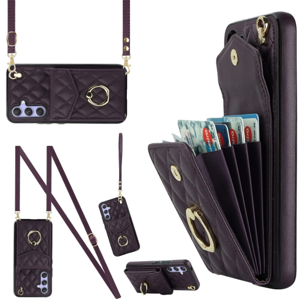 Premium Pu Leather Wallet Case For Samsung Galaxy A15 4G/5G Â Rfid Shielding, Adjustable Ring, Detachable Crossbody & Wrist Strap, Dark Purple 9193271852810