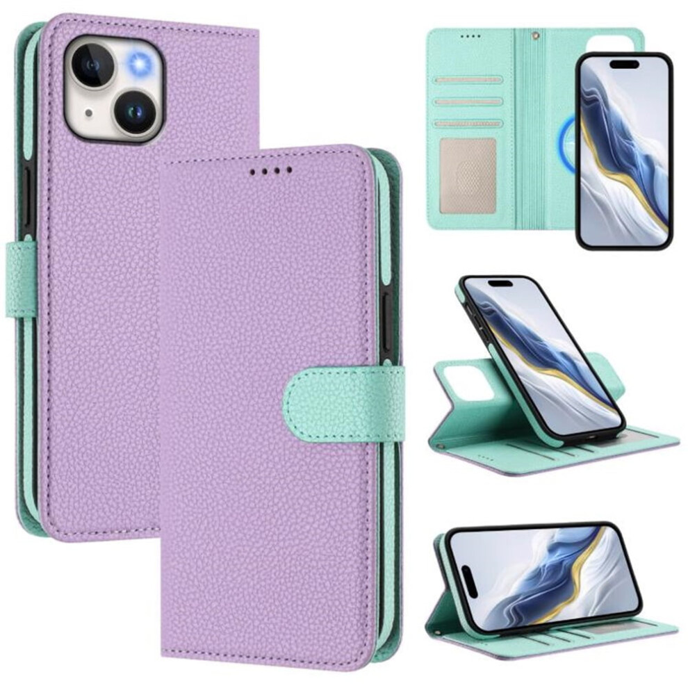 Iphone 15 Rfid-Blocking 2-In-1 Detachable Bicolor Wallet Case With Magnetic Flip, Multi-Card Slots, Wrist Strap Â Purple 9193271852506