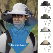 Zonneventilatorhoed, outdoor vishoed met brede rand, ademende bucket hat voor buitenactiviteiten zoals wandelen en kamperen, wit