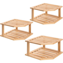 Bamboo Corner Shelf(3 Pack),2 Tier Plate Organizer for Cabinet and Countertop,Pantry Dish and Spice Rack for Kitchen