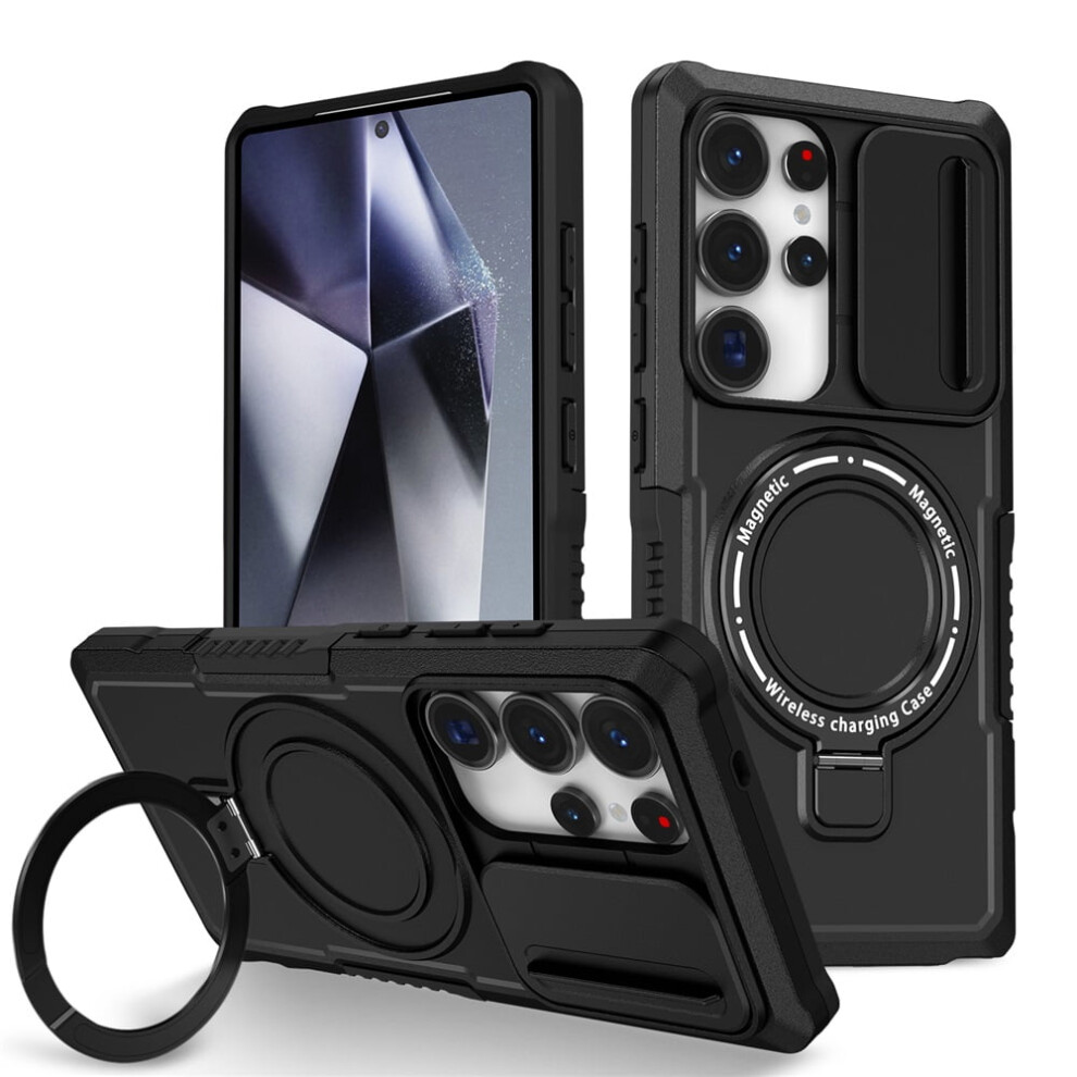 Samsung Galaxy S25 Ultra 6.9" Case Â Sliding Camera Cover, Magsafe Compatible, Shockproof, Hidden Kickstand & Ring Holder, Black 9193271855200