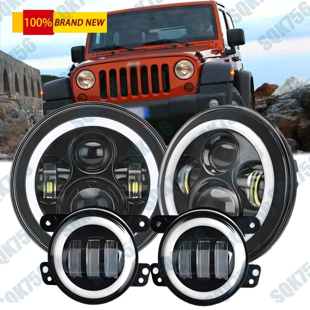 2007-2018 For Jeep Wrangler Jk Combo 7" Round Led Headlights Fog Lamps Light 9193271855132