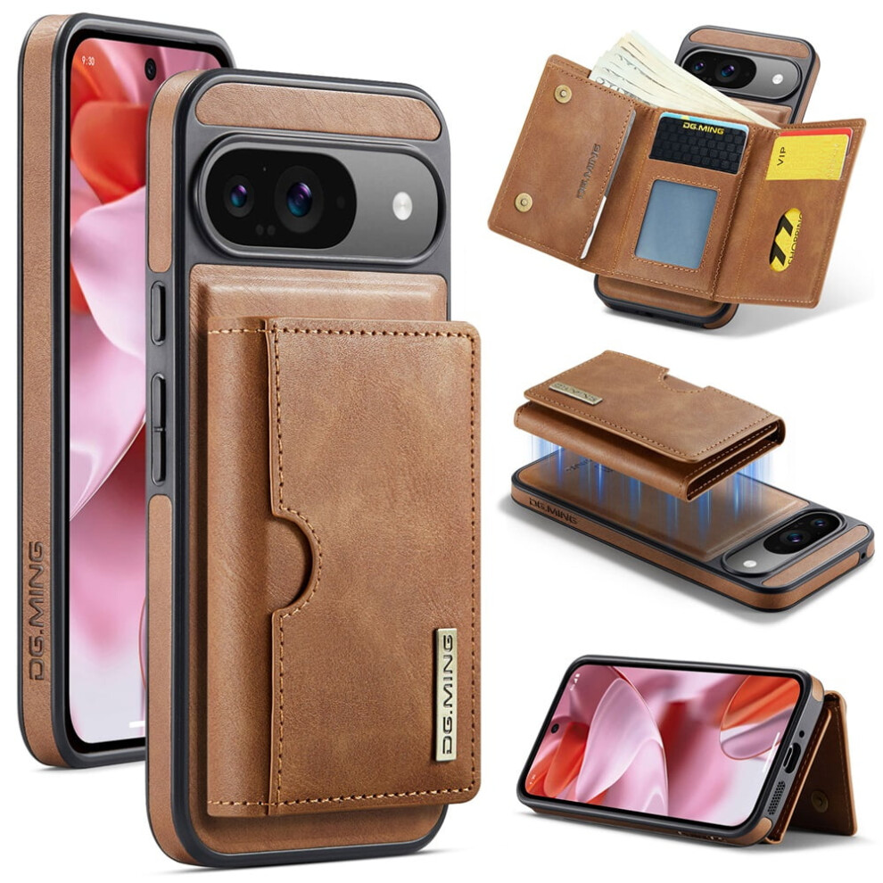 Dg.ming Wallet Case For Google Pixel 9 / 9 Pro (6.3"), Detachable Magnetic Rfid-Blocking Leather Case With Card Slot, Brown 9193271853398