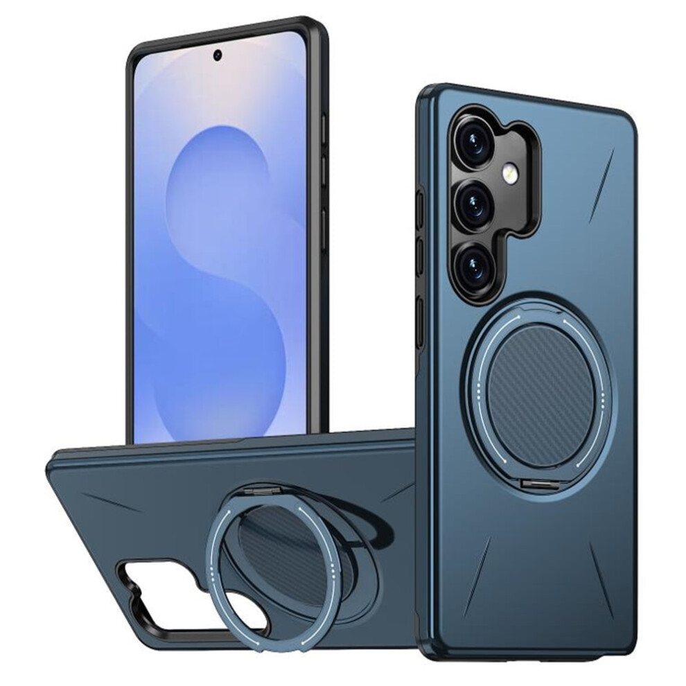 Samsung Galaxy S25 5G Ultra Slim Hybrid Tpu+Pc Case With Metal Rotating Holder, Magsafe Compatible, Military Grade Shockproof, Blue 9193271853862