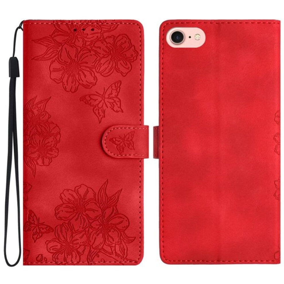 Cherry Blossom & Butterfly Embossed Leather Flip Wallet Case With Card Holder, Magnetic Closure, Shockproof Kickstand Â Compatible With Iphone Red 9193271855293