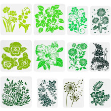 12-Pcs Wildflower Stencil Set (8.3x11.7" & 11.8x11.8") – Moonflower, Sunflower, Lotus, Chrysanthemum, Love Floral Patterns – Spray Template
