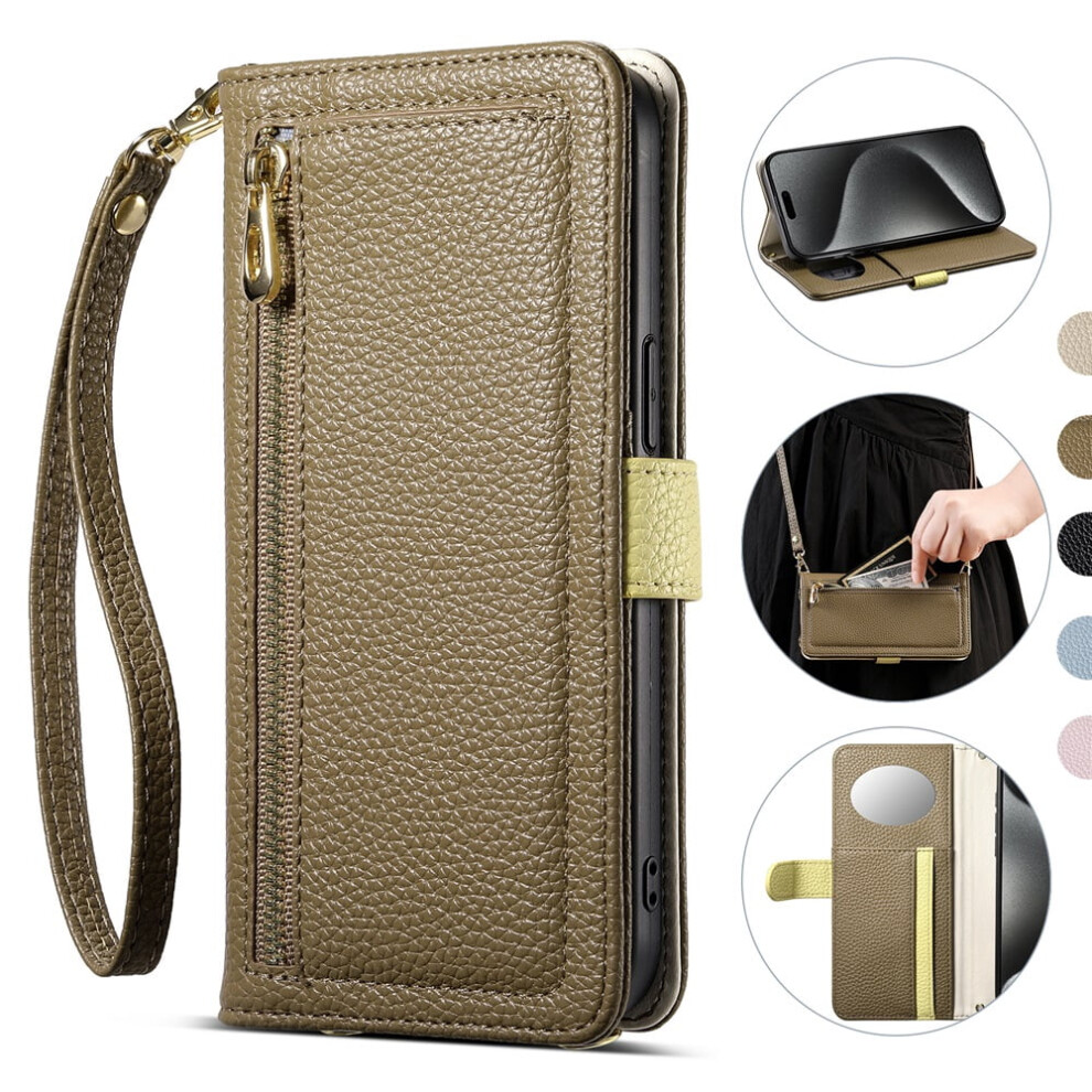 Eseble Leather Case For Compatible With Samsung Galaxy S25+ 5G: 3-Card Holder, Zipper Bills Slot, Mirror, Pu Leather, Detachable Lanyard & 9418476712364