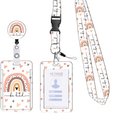 Rainbow ID Badge Holder with Breakaway Lanyard, Retractable Badge Reel & Clip – Teacher, Nurse, Student, Office Gift