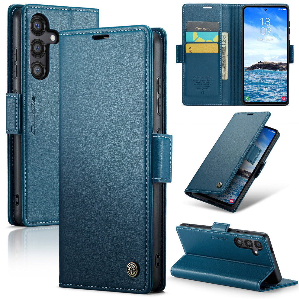 Caseme Leather Wallet Case For Compatible With Samsung Galaxy S24 Fe 5G Â Rfid Blocking, Magnetic Clasp, Kickstand, Blue 9152228550988