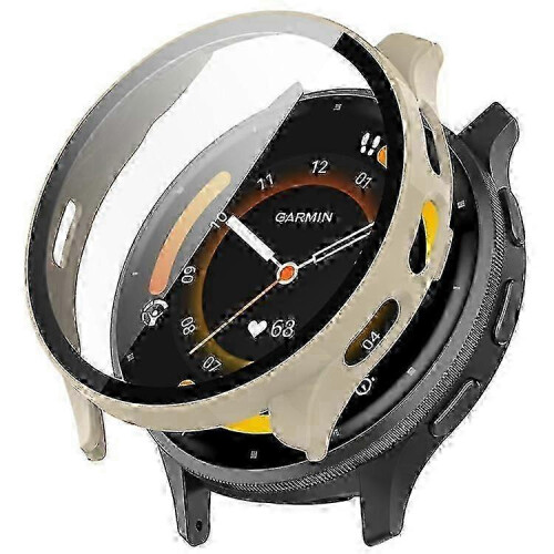 (White) Full Coverage Hard PC Case with Tempered Glass Screen Protector for Garmin Venu 3S Watch, Clear Protective Cover