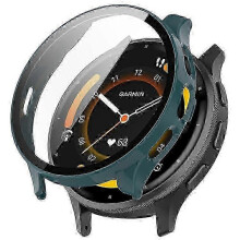 (Green) Full Coverage Hard PC Case with Tempered Glass Screen Protector for Garmin Venu 3S Watch, Clear Protective Cover