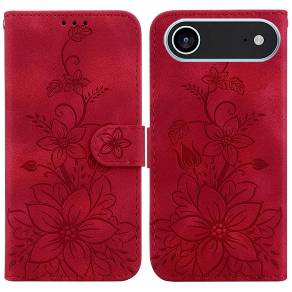 Pu Leather Flip Wallet Case With Strong Magnetic Closure, Card Slots, Lily Embossed Â Compatible With Iphone Air 6.5" Red 9418476712708