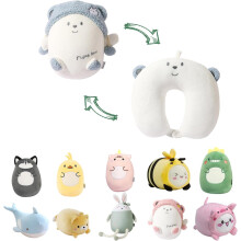 Kids Travel Pillow, 2-in-1 Deformable U-Shaped Neck Pillow with Animal Design, Comfy for Sleep & Play – Compatible with Airplanes & Cars