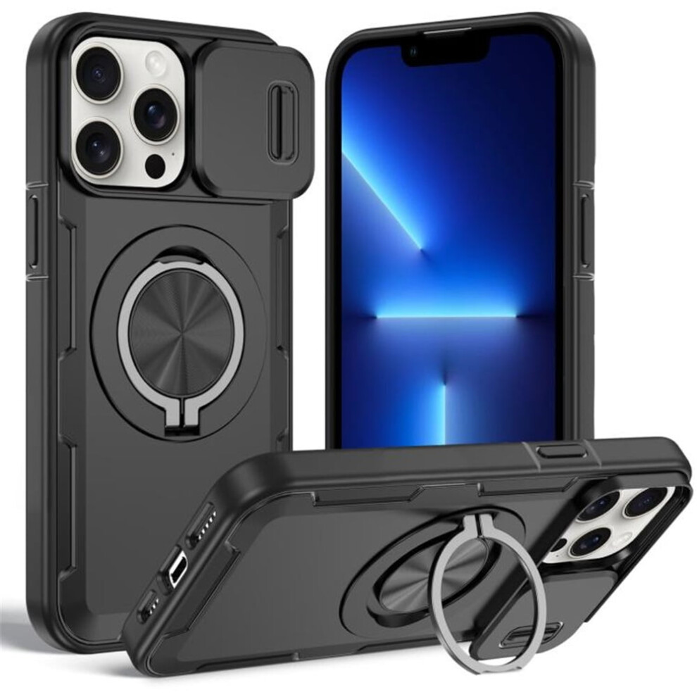 Iphone 14 Pro Case With Rotating Metal Stand, Magsafe Charging, Sliding Camera Cover, Shockproof & Rugged Â Black 9152228550001