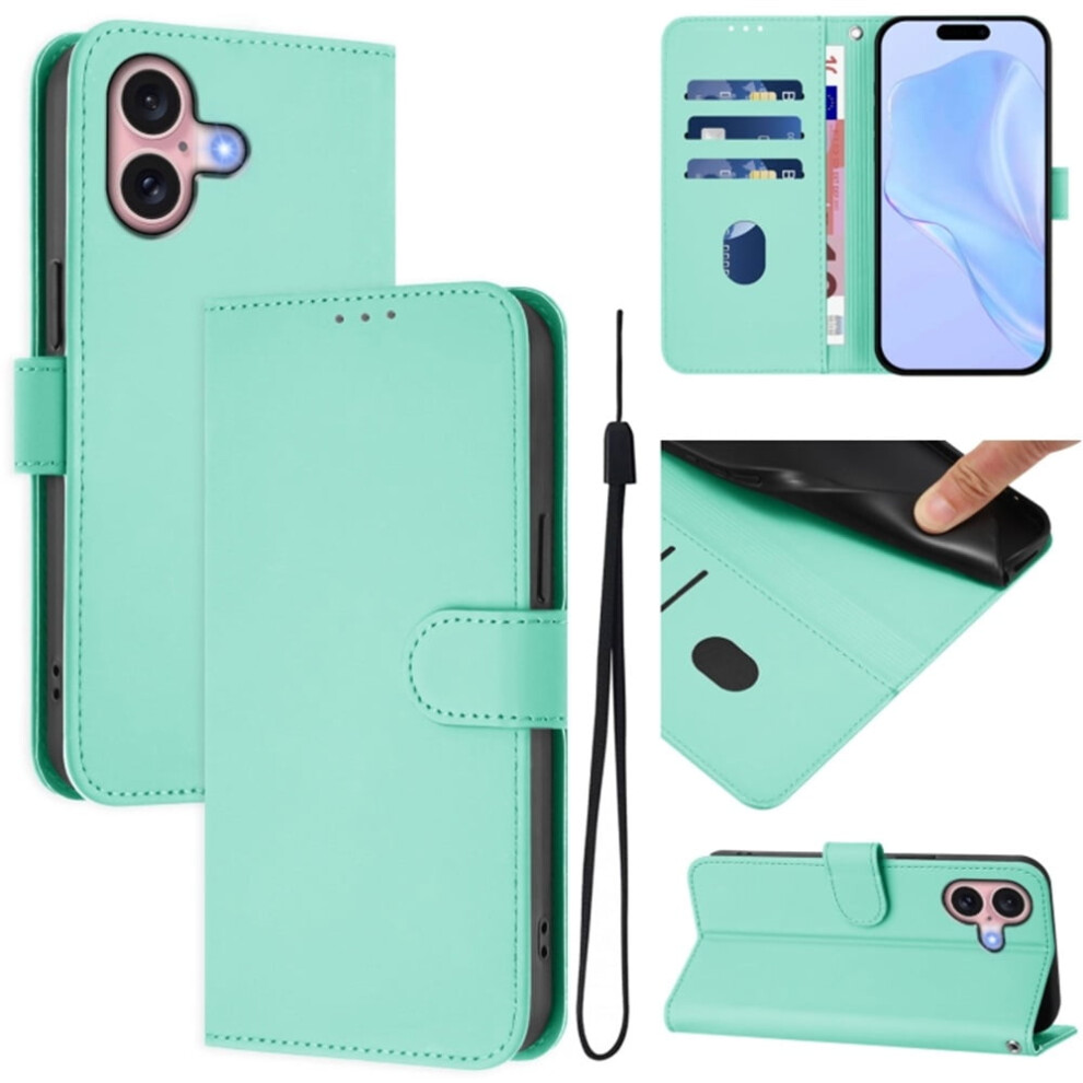 Mint Pu Leather Wallet Case With Magnetic Closure, 3 Card Slots & Wrist StrapâCompatible With Iphone 16 Green 9152228551473