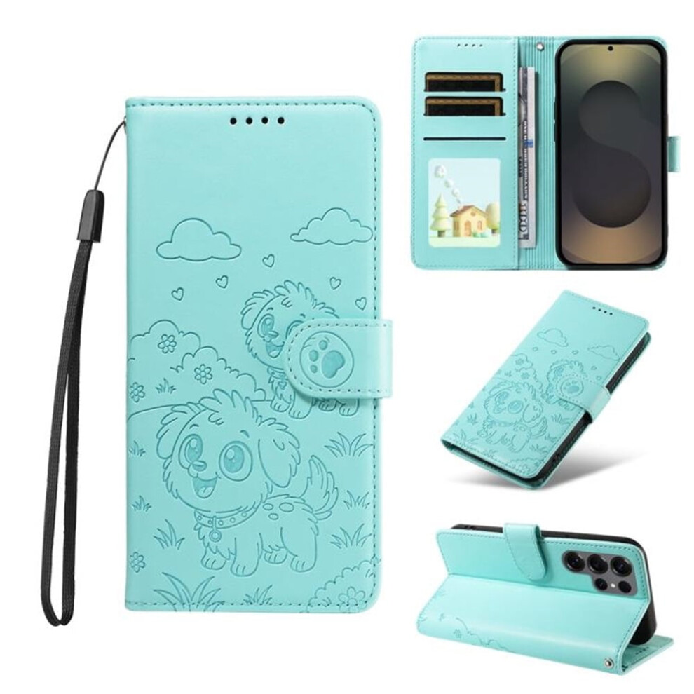 Leather Flip Case For Samsung Galaxy S25 Ultra 5G Â Rfid Wallet, Magnetic Clasp, Lanyard & Stand Green 9418476716676