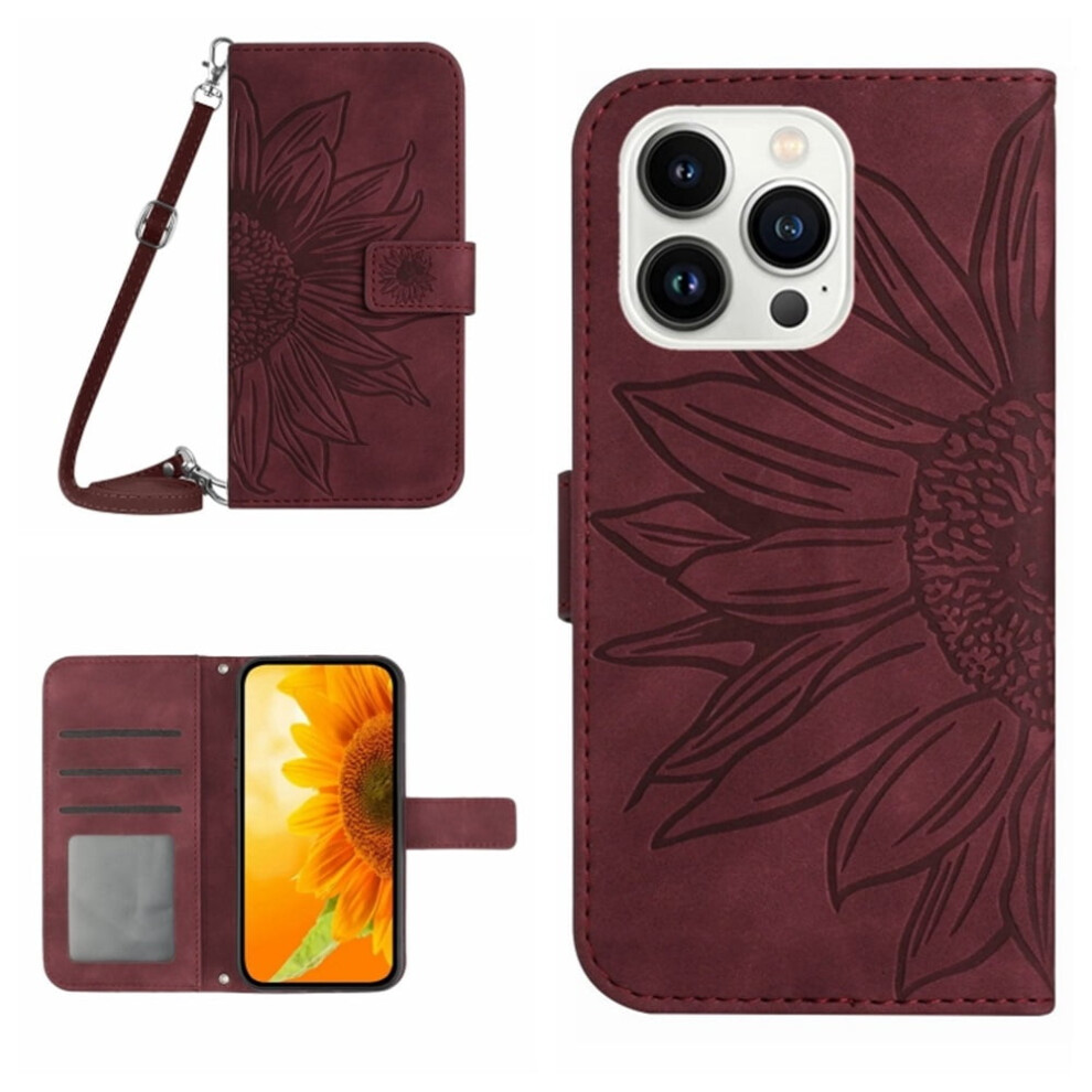 Wine Pu Leather Flip Wallet Case With Magnetic Closure, Card Slots & Adjustable StrapâCompatible With Iphone 14 Pro 6.1" Red 9152228549654