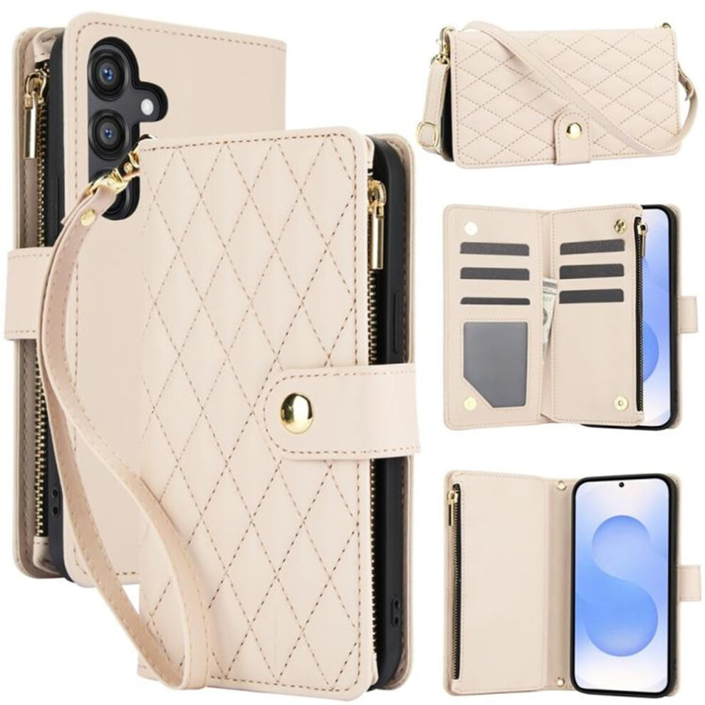 Rfid-Blocking Flip Wallet Case For Samsung Galaxy A35 5G Â Beige, With Card Slots, Kickstand, Wrist Strap, Lanyard & Zipper Cream 9152228552050