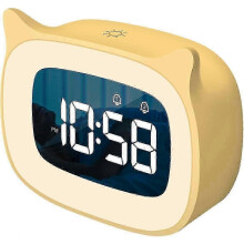 (Yellow) Kids Alarm Clock with Night Light & 18 Ringtones, Rechargeable Cute Cat Ear Digital Clock for Boys Girls Bedroom