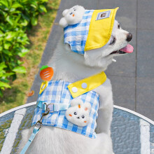 Cute Cartoon Pet Harness & Leash Set w/ UV Cap, Adjustable Chest Harness, 3-Pc, Fits Small Dogs & Cats (Sky Blue, L)