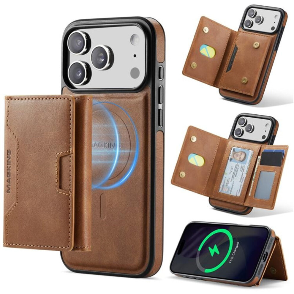 Rfid Blocking Leather Case For Iphone 17 Pro 6.3" Â Magsafe, 7-Card Slots, Kickstand, Flip & Shockproof, Brown 9152228550667
