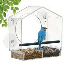 Spill-proof Suction Cup Bird Feeder with Clear Acrylic Window for Indoor, Deck, Patio & Balcony – Compatible with Kids Observation