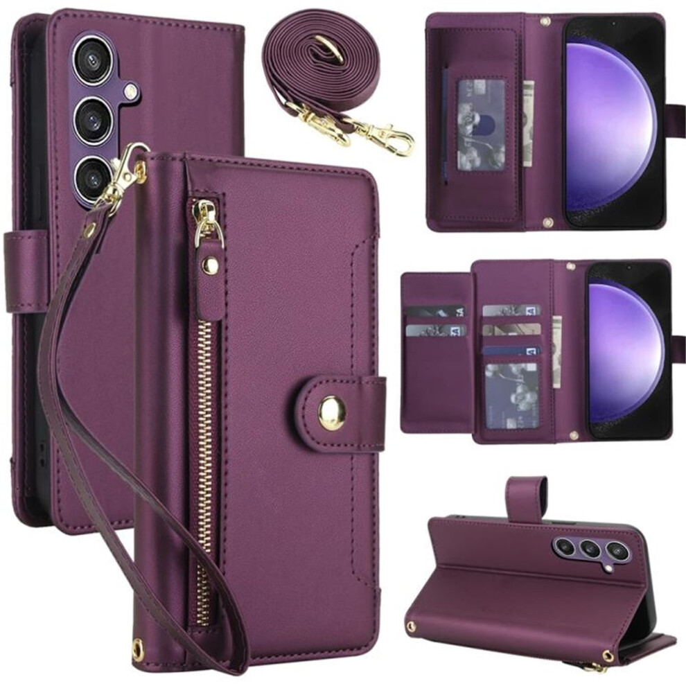 Rfid Blocking Wallet Case For Samsung Galaxy S23 Fe 5G (6.4"), With Zipper Pocket, Multi-Card Slots, Detachable Shoulder & Wrist Straps, Shockproof 9418476716034