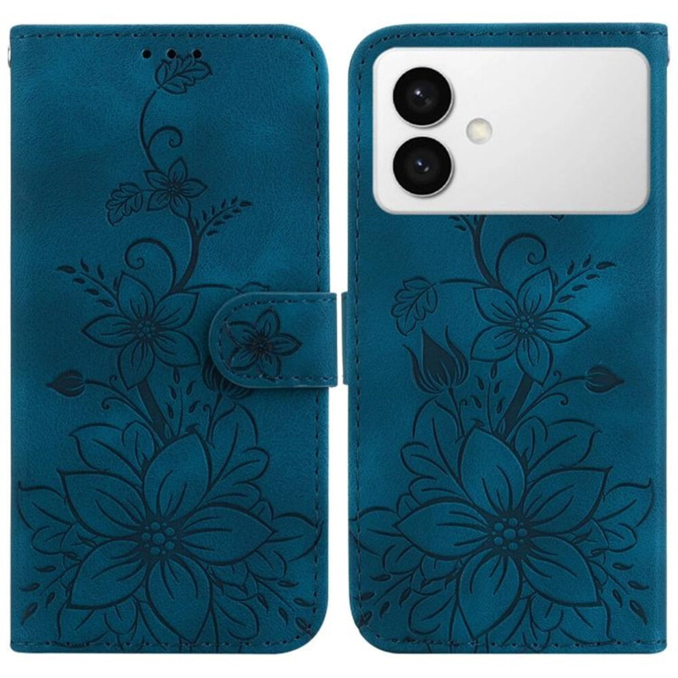 Lily Embossed Pu Leather Flip Wallet Case With Strong Magnetic Closure & Card Slots, – Compatible With Samsung Galaxy S26 Edge 5G 6.7" Blue 9418476714511