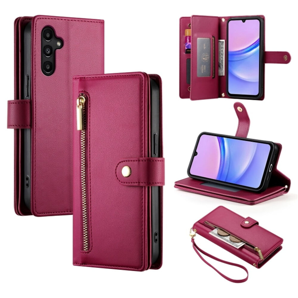 Leather Wallet Case For Samsung Galaxy A15 4G/5G 6.5 Red 9170372578092