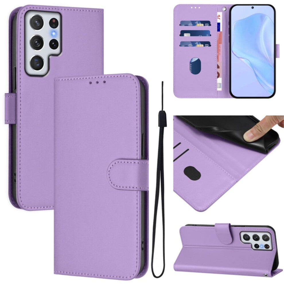 Wallet Case For Samsung Galaxy S22 Ultra 5G Pu Purple 9087558897666