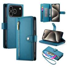 Blauwe leren portemonneehoes voor iPhone 17 Pro 6,3 inch