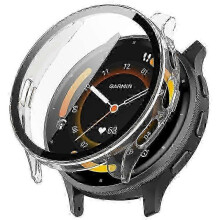 (Transparent) Full Coverage Hard PC Case with Tempered Glass Screen Protector for Garmin Venu 3S Watch, Clear Protective Cover