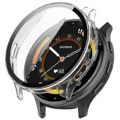 (Transparent) Full Coverage Hard PC Case with Tempered Glass Screen Protector for Garmin Venu 3S Watch, Clear Protective Cover
