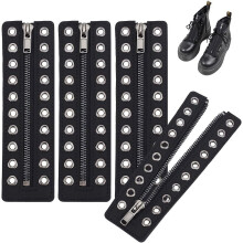 2 Pairs Black Leather Lace-in Boot Zipper Inserts, 6.9x2", 10-Hole, Tieless Shoe Laces for Adults – Compatible with Boots & Sneakers