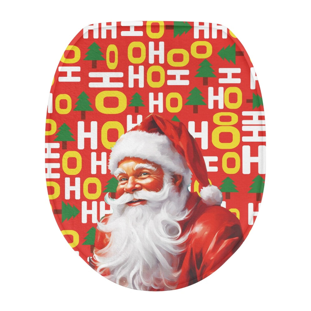 Santa Claus Tree Flannel Toilet Cover, Soft Stretchable With Elastic Edge, Compatible With All Toilets, Xmas Decor 9130661951128