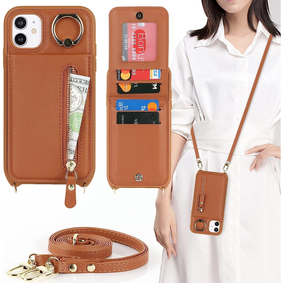 Compatible With Iphone 11 Case For Women Â Wallet Case With Card Slots, Strap, Kickstand & Ring Holder, 6.1" Brown 9170372161065