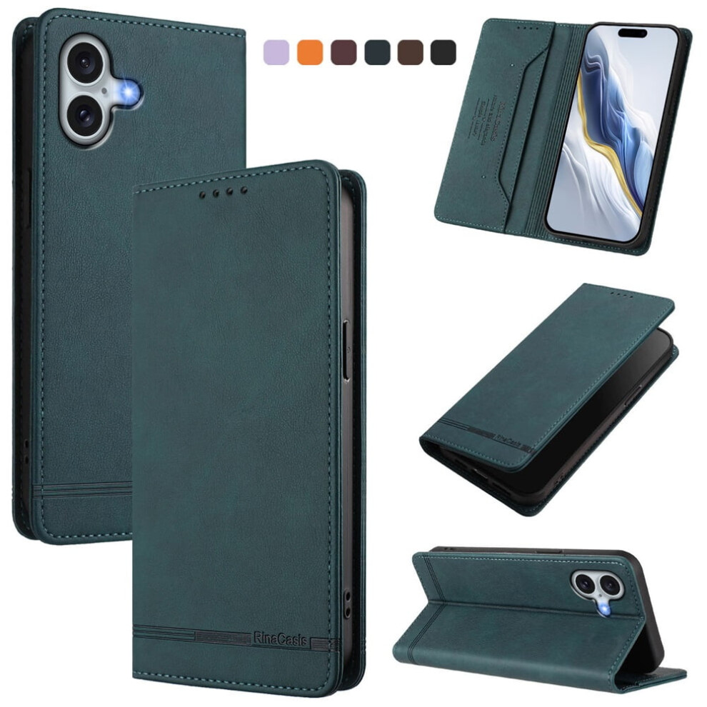 Magnetic Phone Case For Compatible With Iphone 16 Plus 6.7": Rfid Blocking, Card/Cash Slots, Kickstand, Shockproof Flip Folio, Blue 9418476713255