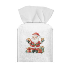 Boîte à mouchoirs carrée imperméable en cuir avec motif Père Noël