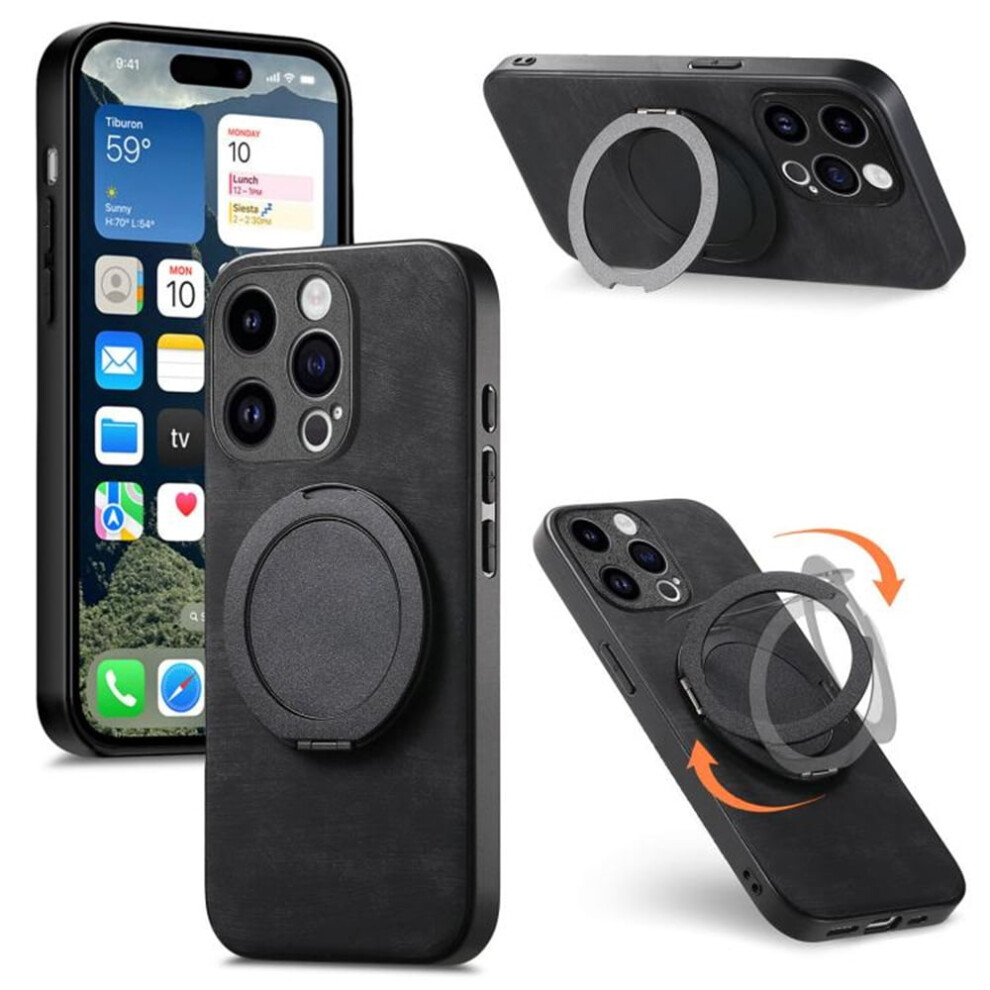 For Compatible With Iphone 12 Case Retro Leather Circular Rotating Stand Shockproof Phone Case,,For Compatible With Iphone 12 Black 9152228553637