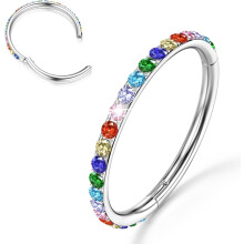 G23 Titanium Nose Rings Hoops w/ AB/Rainbow/Clear CZ – Compatible with 16G-20G Septum, Cartilage, Helix, Rook, Tragus, Lobe, Daith