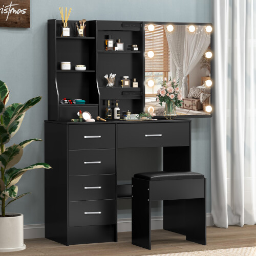 Black Vanity Table with LED Lights Mirror Dresser 2