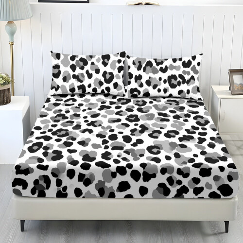 Leopardprint polyester King-sengetøjssæt, 3 dele