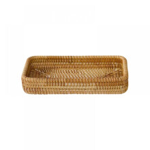 Woven Rattan Tea Tray – Rectangular Natural Wicker Serving & Storage Basket for Tabletop, Kitchen, Counter – Compatible with Home Decor